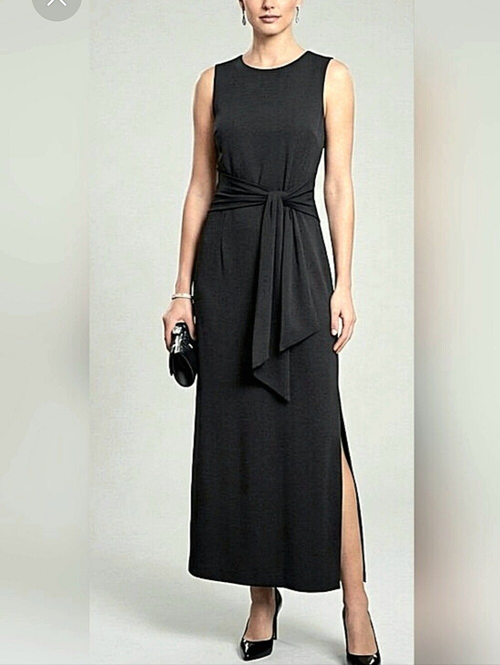 Black Maxi Sleeveless Minimalistic Evening Dress / Size 6 / Black